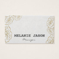 Gold Floral White Business Cards Custom Monogram