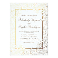 Gold Floral White Vintage Wedding Invitation