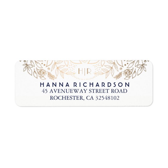 Gold Floral White Wedding Label (Front)