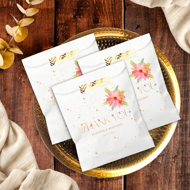 Gold Floral Wildflower Botanical Thank You Wedding Favor Bag (Creator Uploaded)