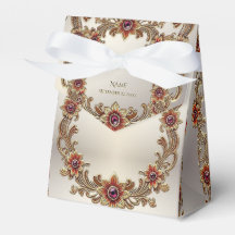 Gold Floral with Red Stones Favor Box