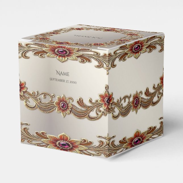 Gold Floral with Red Stones Favor Box (Front Side)