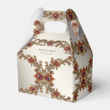 Gold Floral with Red Stones Favor Box