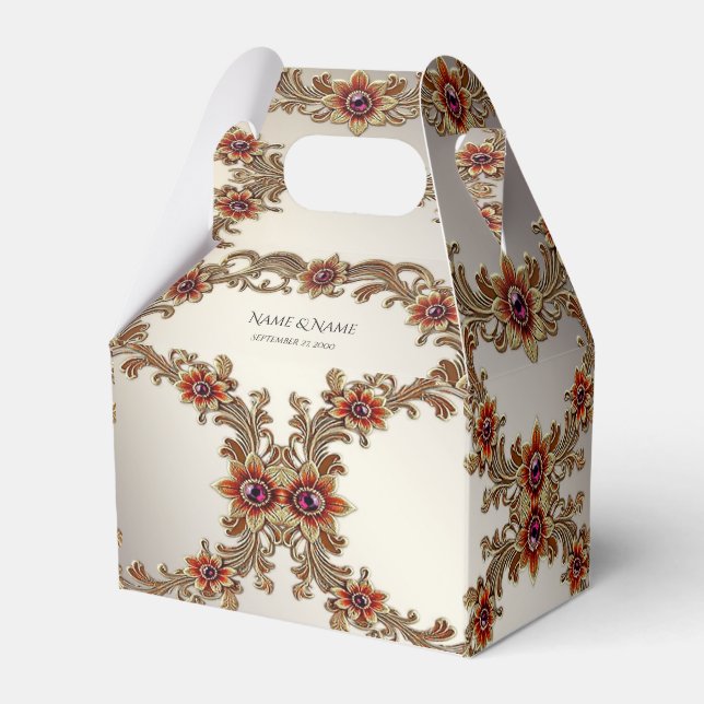 Gold Floral with Red Stones Favor Box (Front Side)