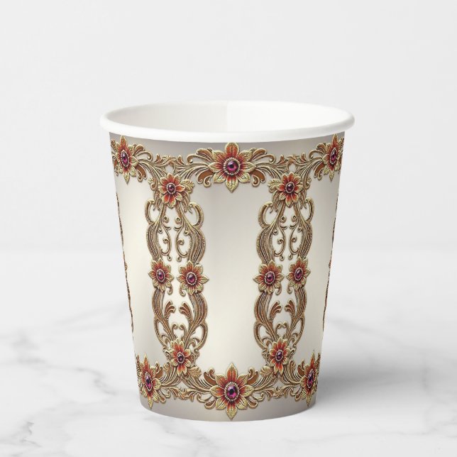 Gold Floral with Red Stones Paper Cups (Left)
