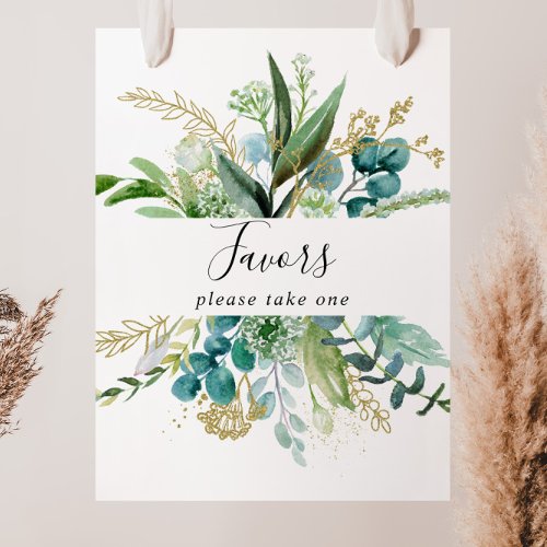 Gold Floral With Tropical Greenery Favors Sign