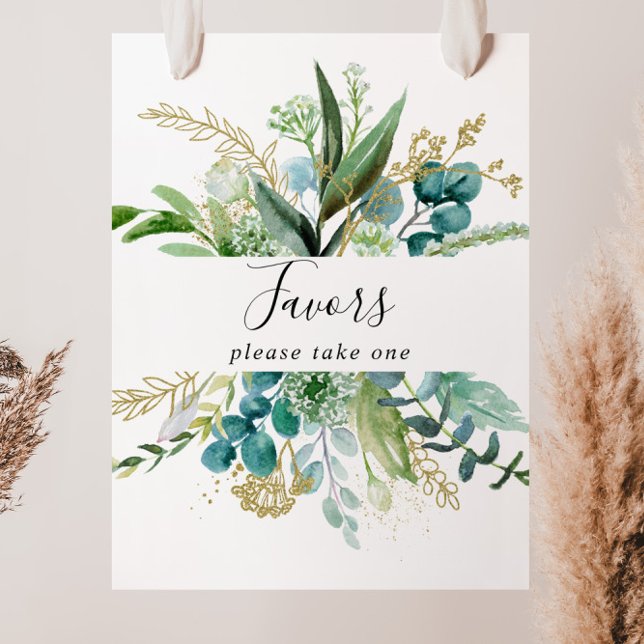 Gold Floral With Tropical Greenery Favors Sign (Creator Uploaded)