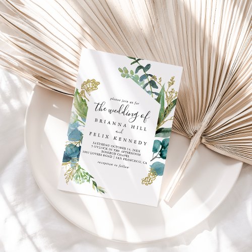 Gold Floral With Tropical Greenery The Wedding Of Invitation