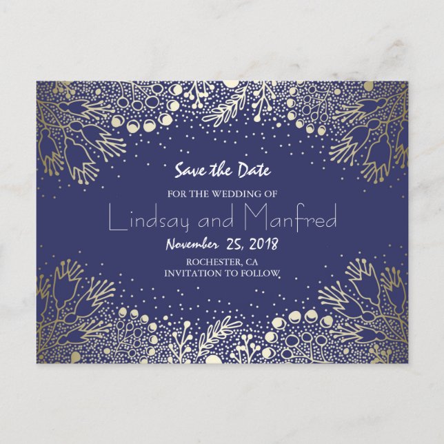 Gold Floral - Wonderland Garden Save the Date Announcement Postcard (Front)