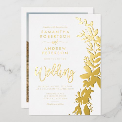 gold floral wreath chic wedding wedding foil invitation
