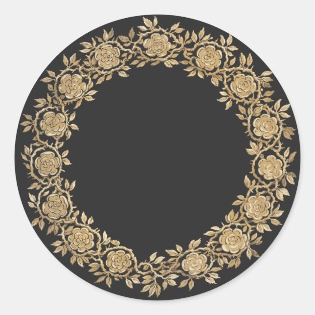 Gold Floral Wreath Classic Round Sticker (Front)