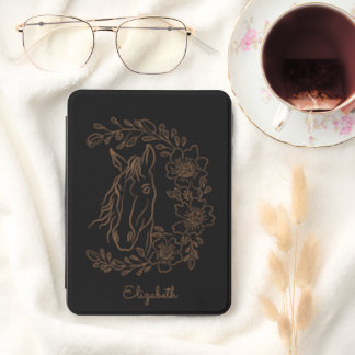 Gold Floral Wreath Horse Portrait Name Kindle Cover
