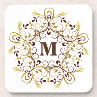 Gold Floral Wreath Monogram Coaster