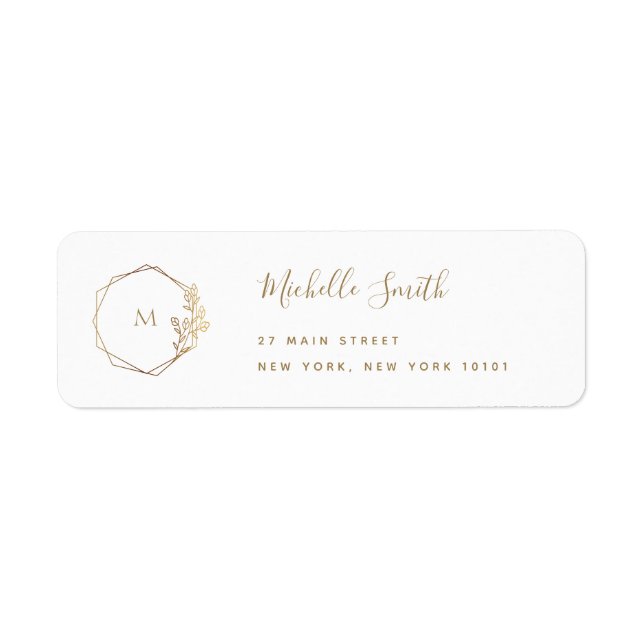 Gold Floral Wreath Monogram Return Address Label (Front)