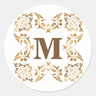 Gold Floral Wreath Monogram Seal Sticker