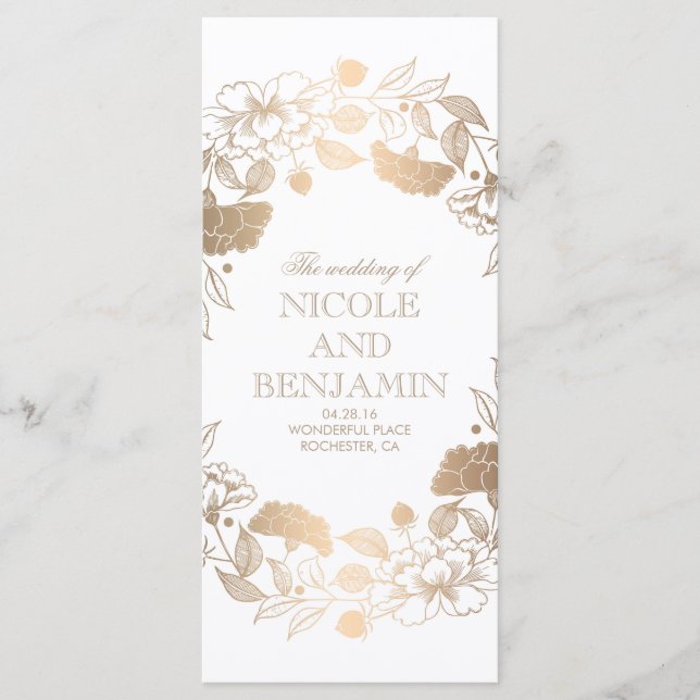 Gold Floral Wreath Peonies Garden Wedding Programs (Front)