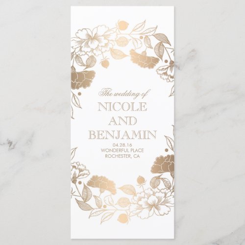 Gold Floral Wreath Peonies Garden Wedding Programs - Gold and white elegant wedding programs with peonies wreath