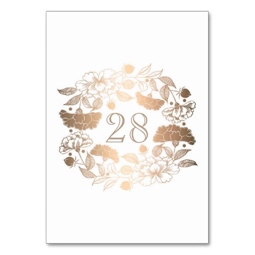 Gold Floral Wreath Peonies Garden Wedding Table Number - Vintage elegant gold and white wedding table number cards with floral wreath