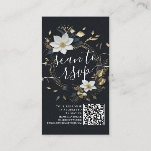 Gold Floral Wreath Wedding QR Code Website RSVP Enclosure Card