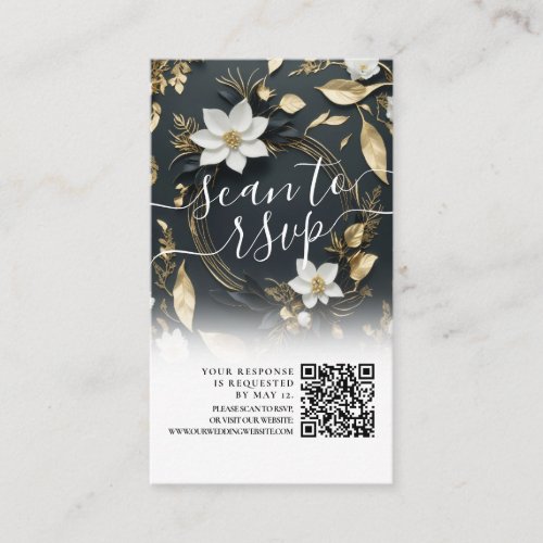 Gold Floral Wreath Wedding QR Code Website RSVP Enclosure Card