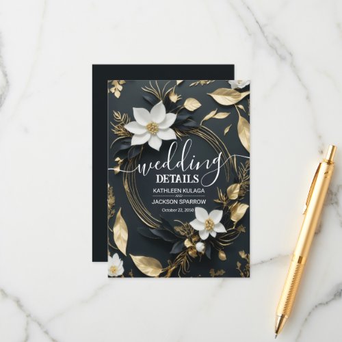 Gold Floral Wreath Wedding Wedding Details Photo Enclosure Card