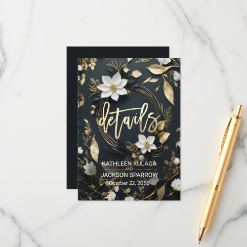 Gold Floral Wreath Wedding Wedding Details Photo Enclosure Card
