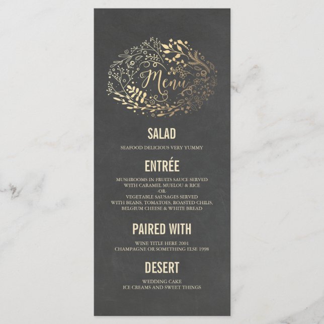 Gold Florals wedding menu cards (Front)