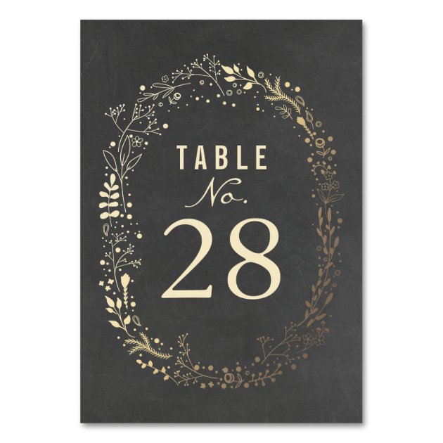Gold Florals Wedding Table Numbers Card
