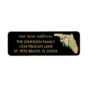 Gold Florida Map Floral Moving Return Address Label