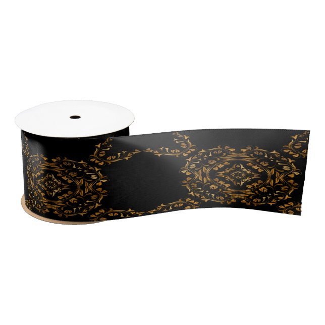 Gold flourish abstract design satin ribbon (Spool)