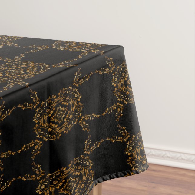 Gold flourish abstract design tablecloth (In Situ)