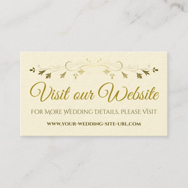 Gold Flourish Elegant Wedding Website Cream Enclosure Card (Front)