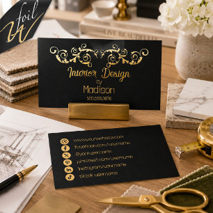 Gold Flourish Interior Design Foil Business Cards
