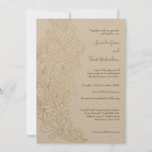 Gold Flourish KRAFT Natural Wedding Engagement Invitation