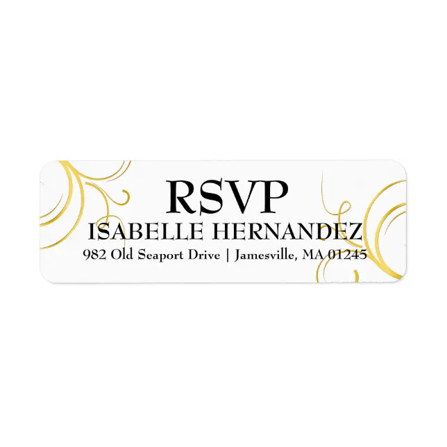 Gold Flourish on White RSVP Return Address Labels Zazzle