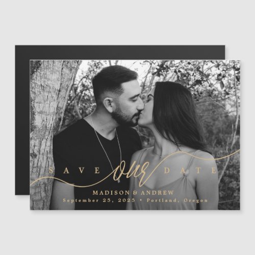 Gold  Flourishing Love Photo Save the Date Magnetic Invitation