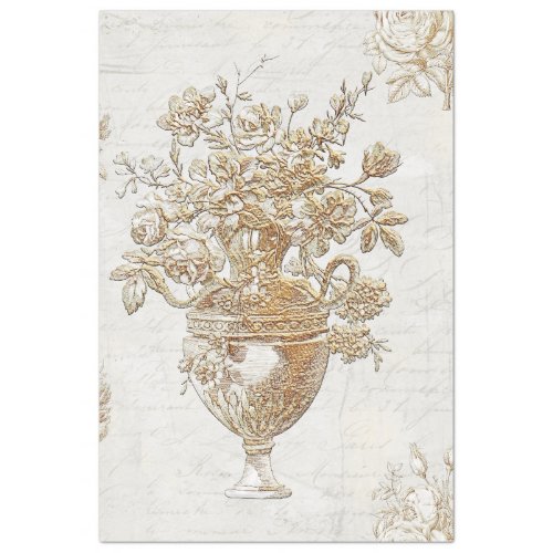 Gold Flower Bouquet Vintage Script Decoupage Tissue Paper