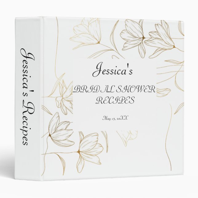 Gold Flower Bridal Recipe 3 Ring Binder (Front/Spine)