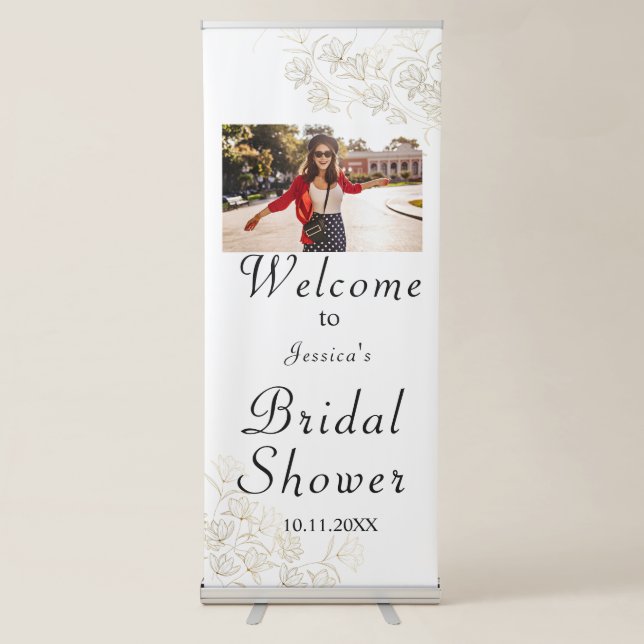 Gold Flower Bridal Shower PHOTO Retractable Banner (Front)