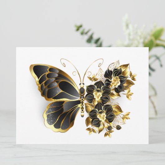 Gold Flower Butterfly with Black Orchid (Standing Front)