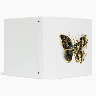 Gold Flower Butterfly with Black Orchid 3 Ring Binder