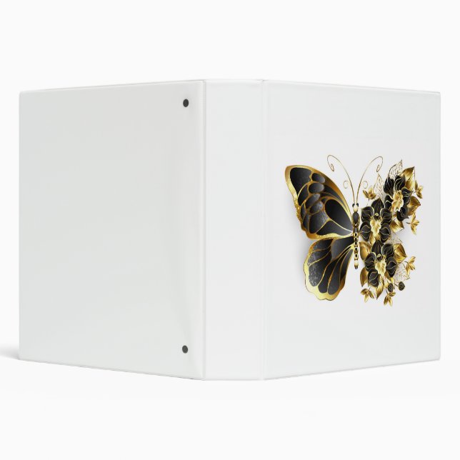 Gold Flower Butterfly with Black Orchid 3 Ring Binder (Background)