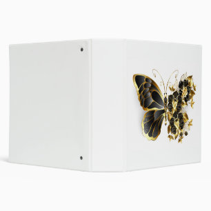Gold Flower Butterfly with Black Orchid 3 Ring Binder