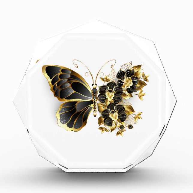 Gold Flower Butterfly with Black Orchid Acrylic Award (Front)