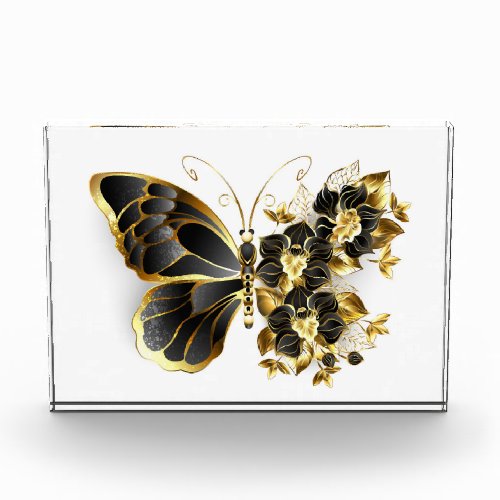 Gold Flower Butterfly with Black Orchid Acrylic Award