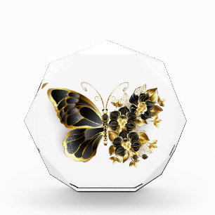 Gold Flower Butterfly with Black Orchid Acrylic Award