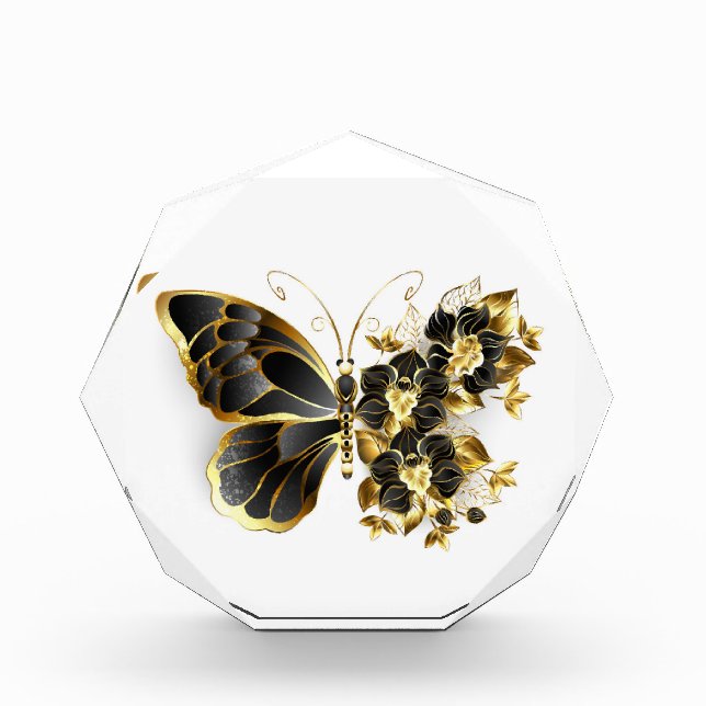 Gold Flower Butterfly with Black Orchid Acrylic Award (Front)