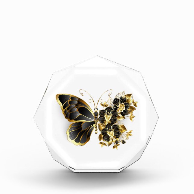 Gold Flower Butterfly with Black Orchid Acrylic Award (Front)