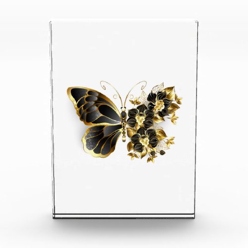Gold Flower Butterfly with Black Orchid Acrylic Award