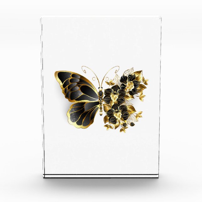 Gold Flower Butterfly with Black Orchid Acrylic Award (Front)